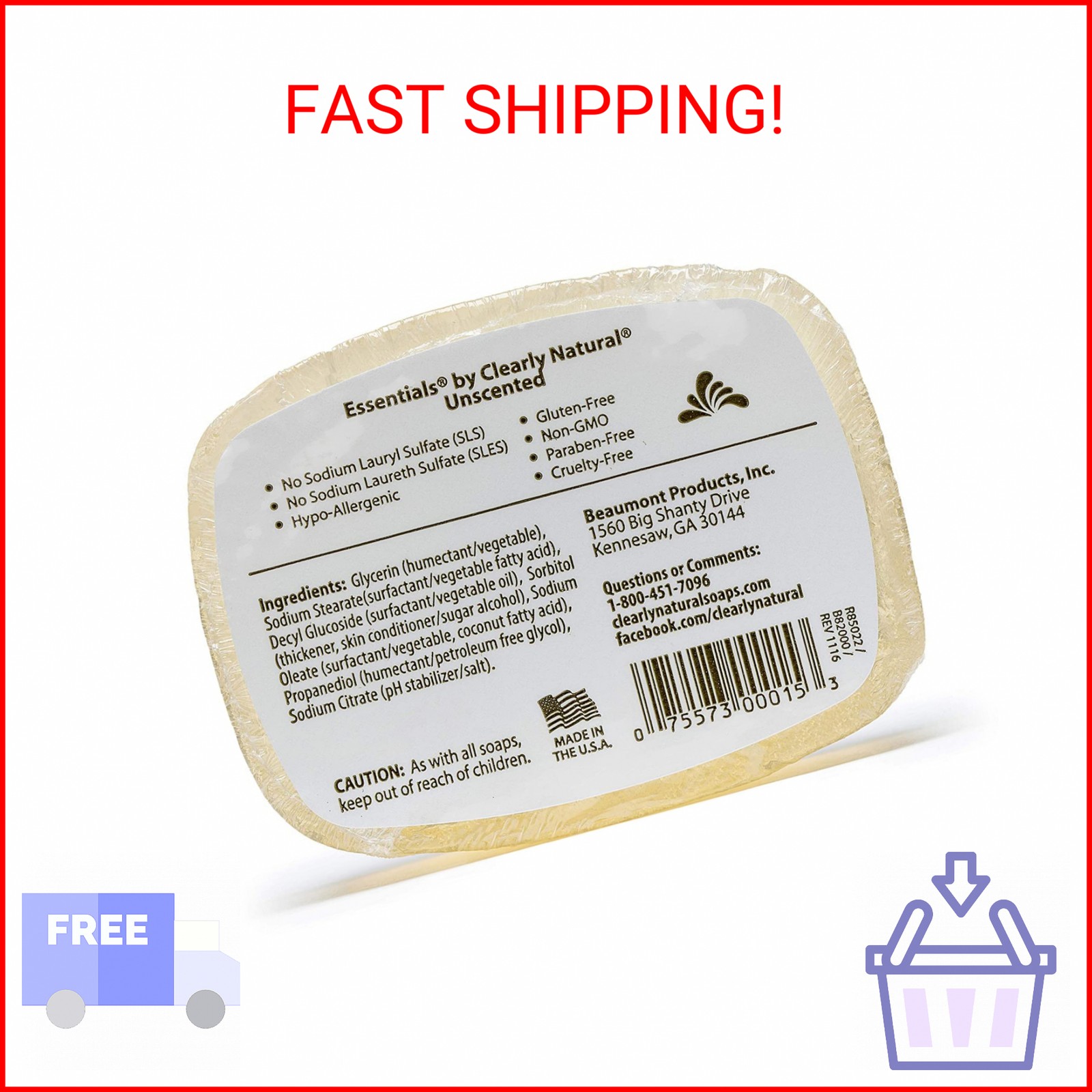 Clearly Natural Essentials Glycerin Bar Soap, Unscented, 4 Ounce, Pack of 12 (Pa