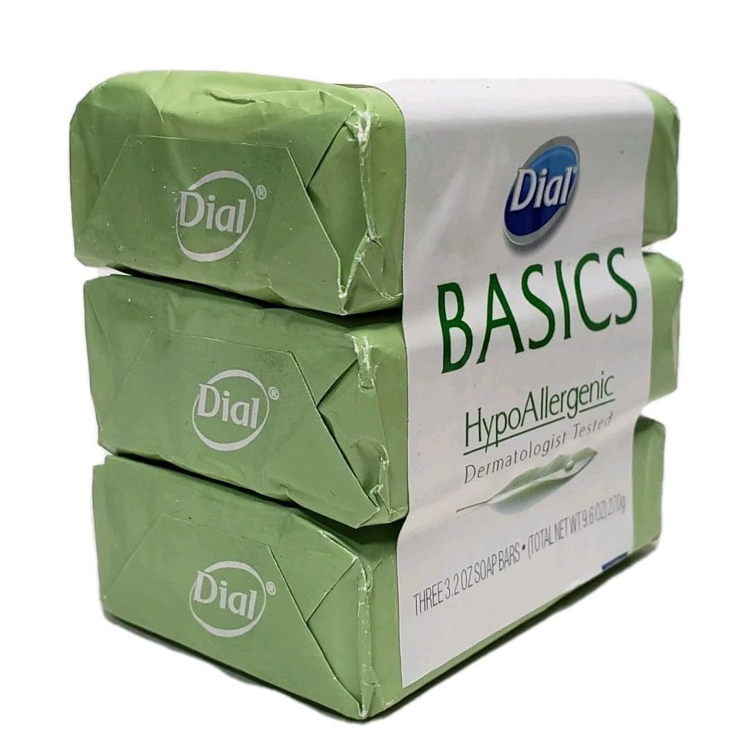 Dial Basics Hypoallergenic Bar Soap Bars Full Size 3 Pack New – 3.2 Oz Each