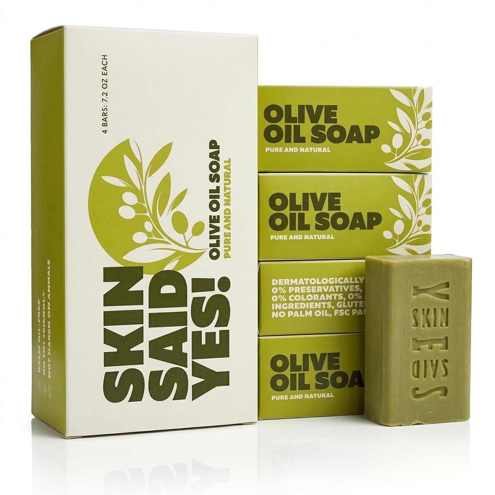 Skin Said Yes Pure Olive Oil Soap Bar 4 Pack | Made in Greece | 7.2 Oz. per…