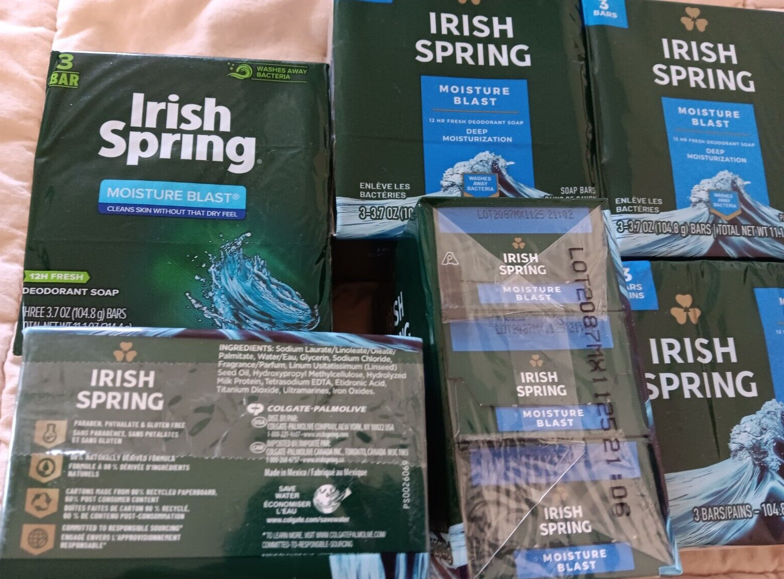 Irish Spring Deodorant Bar Soap Moisture Blast Lot of 6 Pks 3.7 oz 18 Bars Total