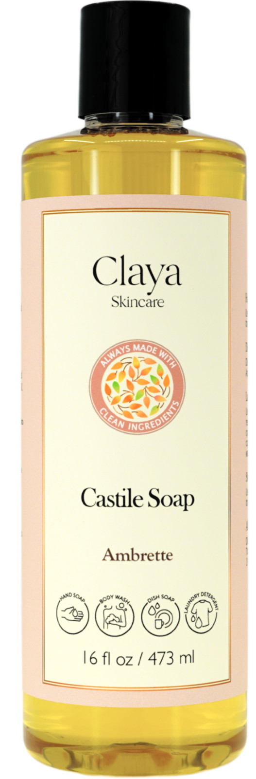Ambrette Liquid Castile Soap(Disc Cap) – Organic Ingredients, for sensitive skin