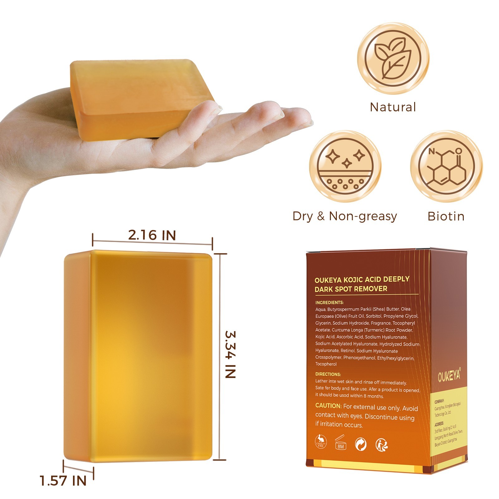 OUKEYA Kojic Acid Soap Dark Spot Whitening Turmeric Skin Anti-aging Lightening