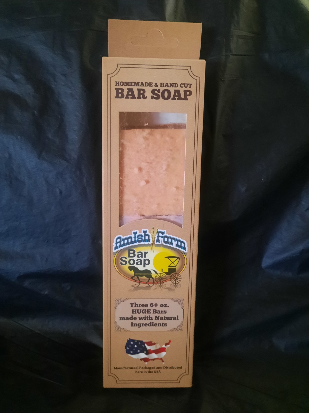 Natural Bar Soap Amish Farms Hand Cut Homemade Crafted Three HUGE 6+ Ounce Bars