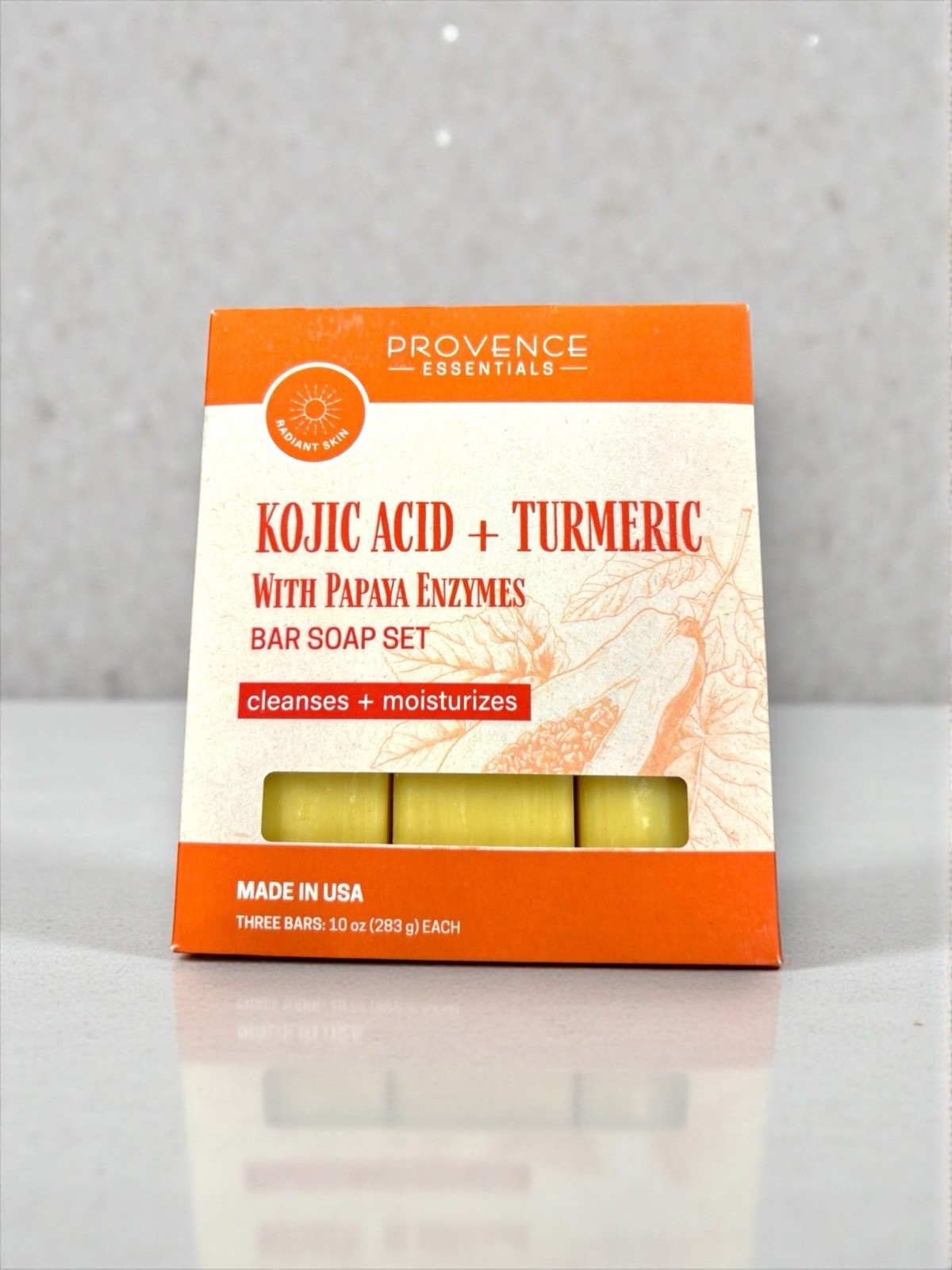 Provence Essentials Bar Soap Kojic Acid +Turmeric With Papaya 3 Bars 10oz Each
