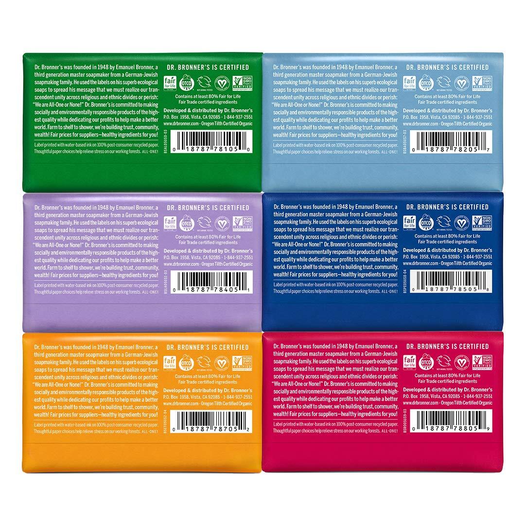 Dr Bronner’s Pure Castile Bar Soap Variety Pack 6 Scents 5 Ounce Bars Vegan