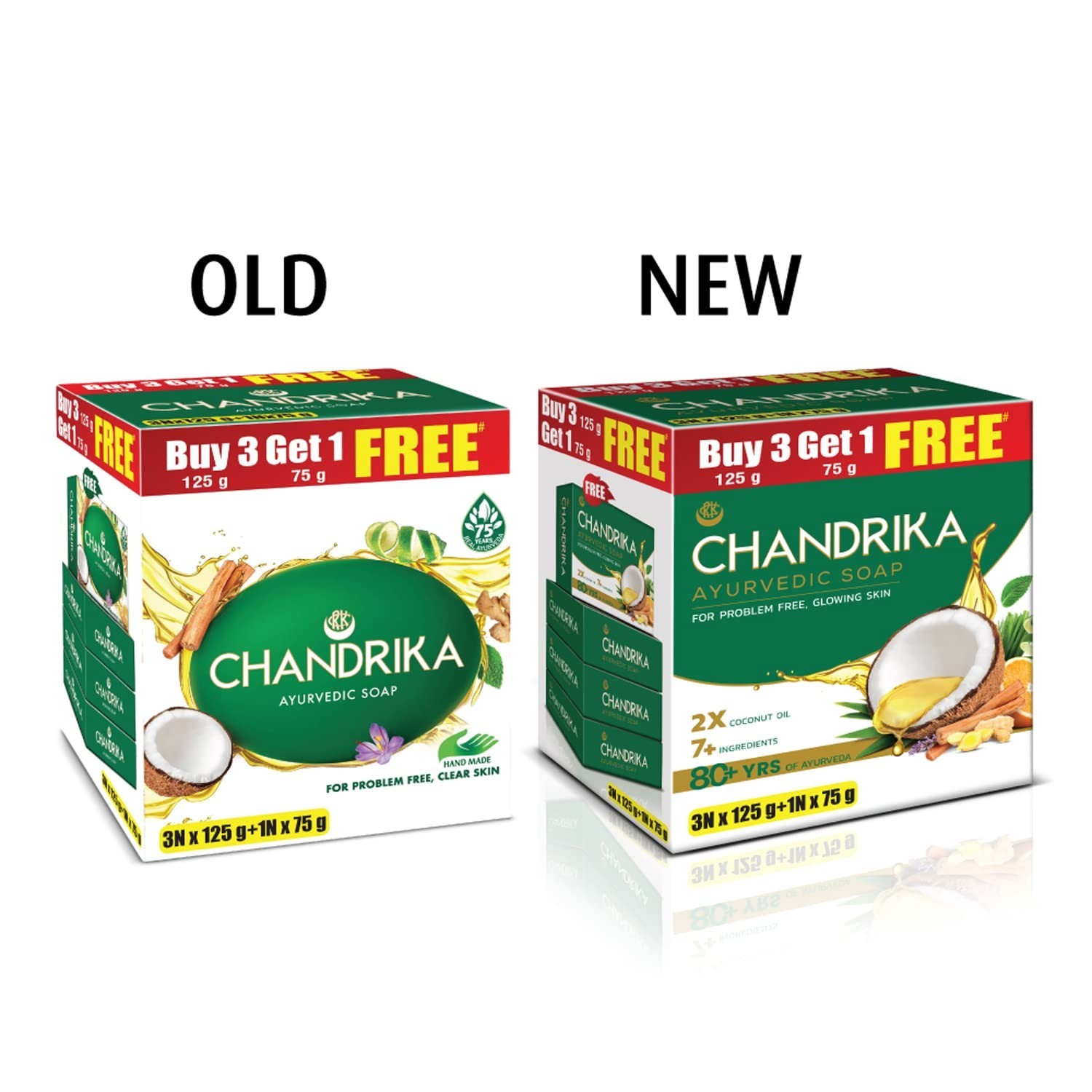 Chandrika Ayurvedic Soap 3x125g +75g Free Herbal Natural Skin Care Bar
