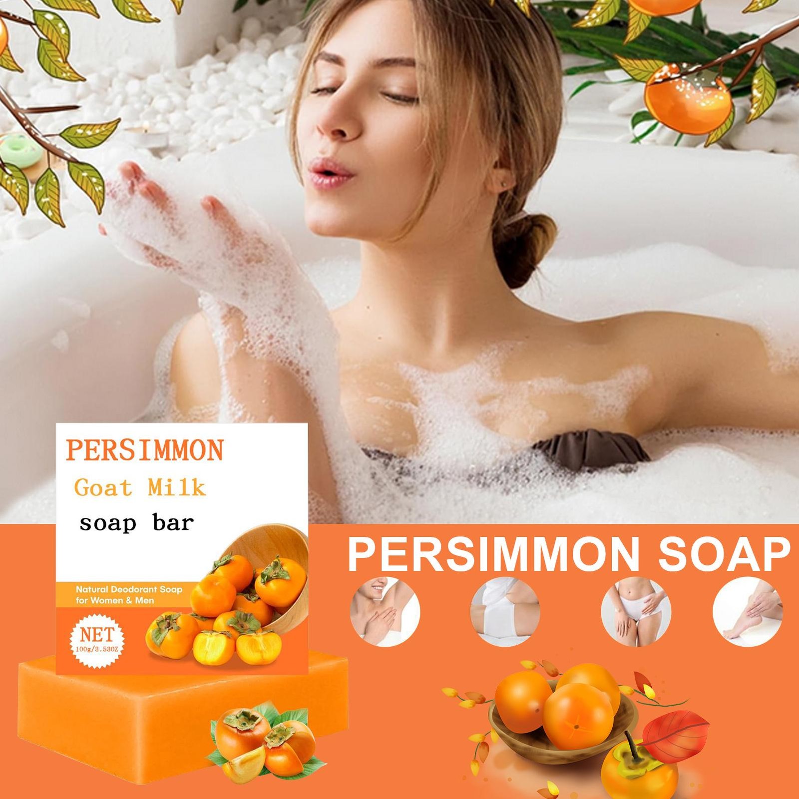 Persimmon Soap Bar Body Odor Control Deodorant Soap for Men & Women