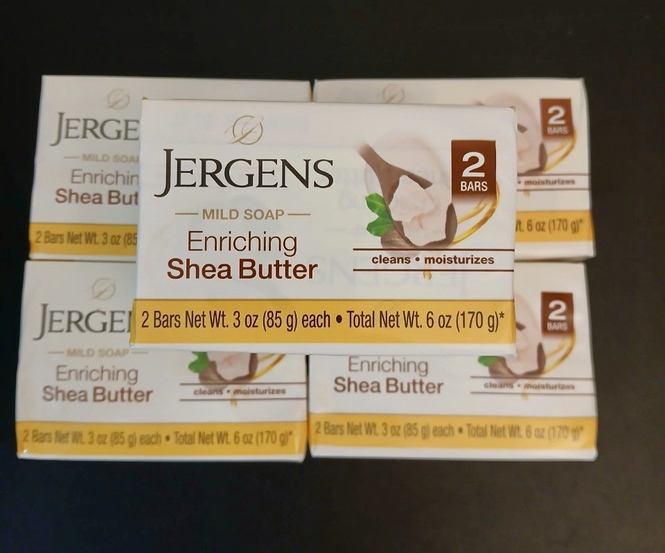 Lot of 5 (2) Packs of Jergens Mild Soap, Enriching SHEA BUTTER, Total 10 Bars