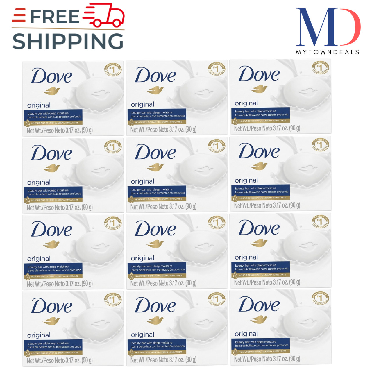 (12 Pack) Dove Original Cream Beauty w/Deep Moisture Soap Bars 90g/3.17oz