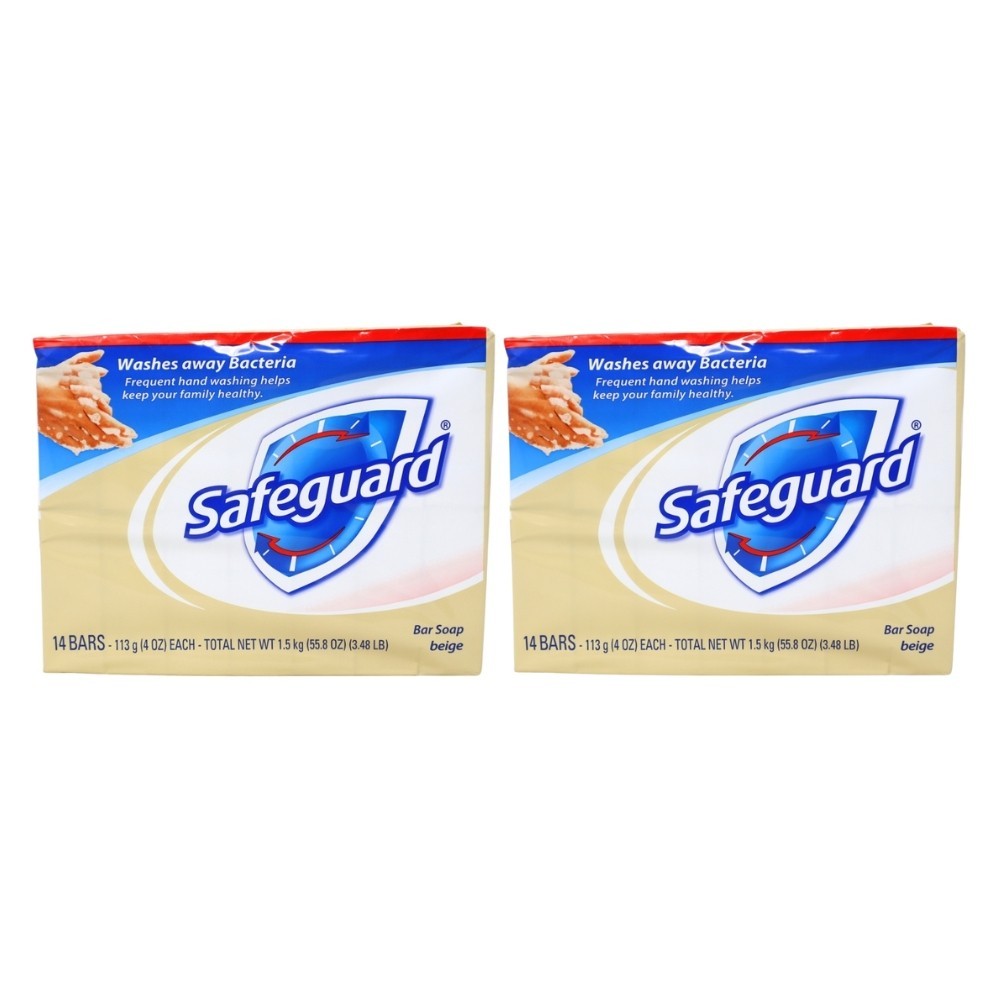 Pack of 2x Safeguard Bar Soap, Beige, 14 Bars, 4 oz Each – Washes Away Bacteria