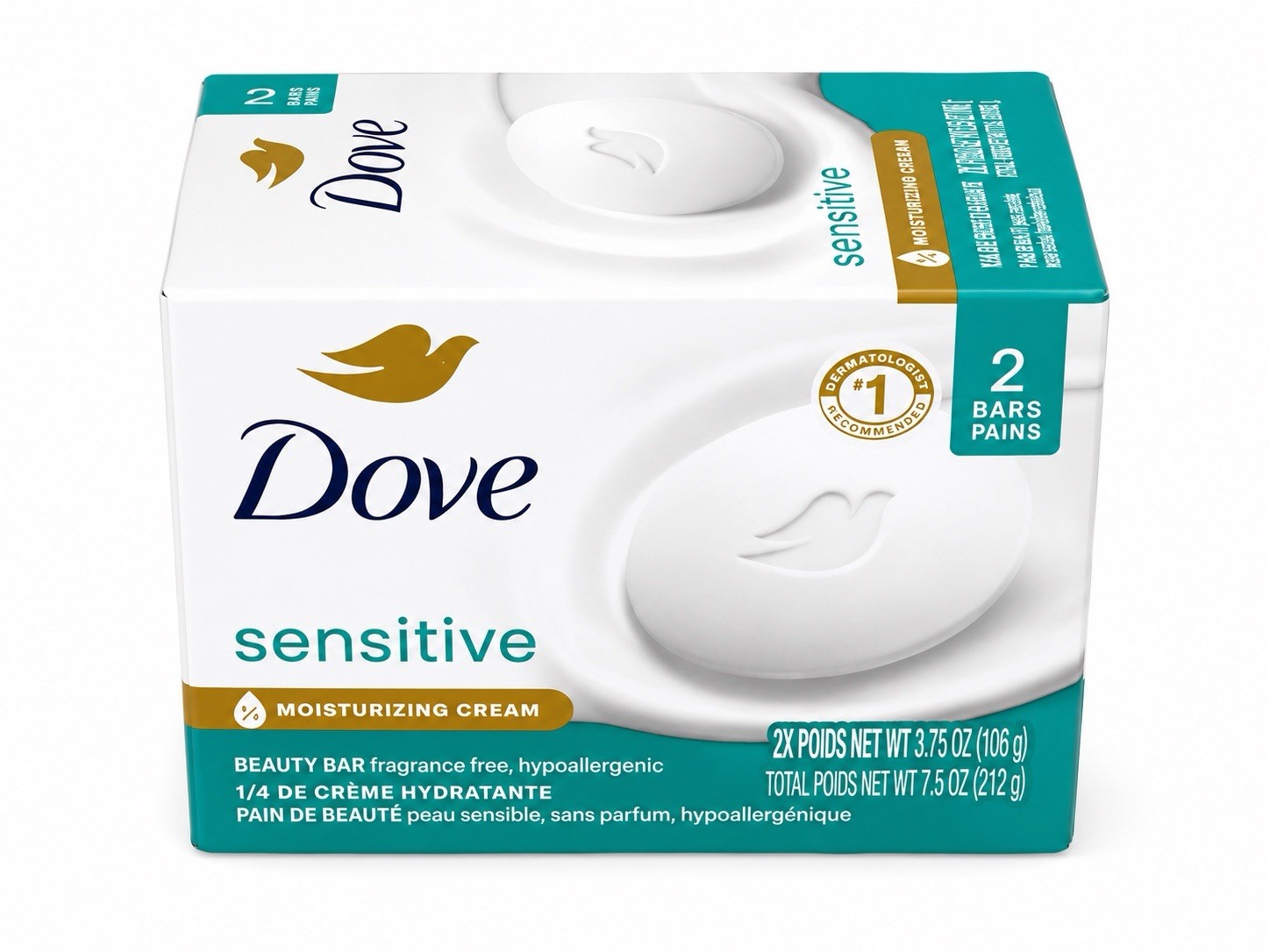 Dove Sensitive Beauty Bar Soap 2 Bars Fragrance Free Hypoallergenic New Sealed