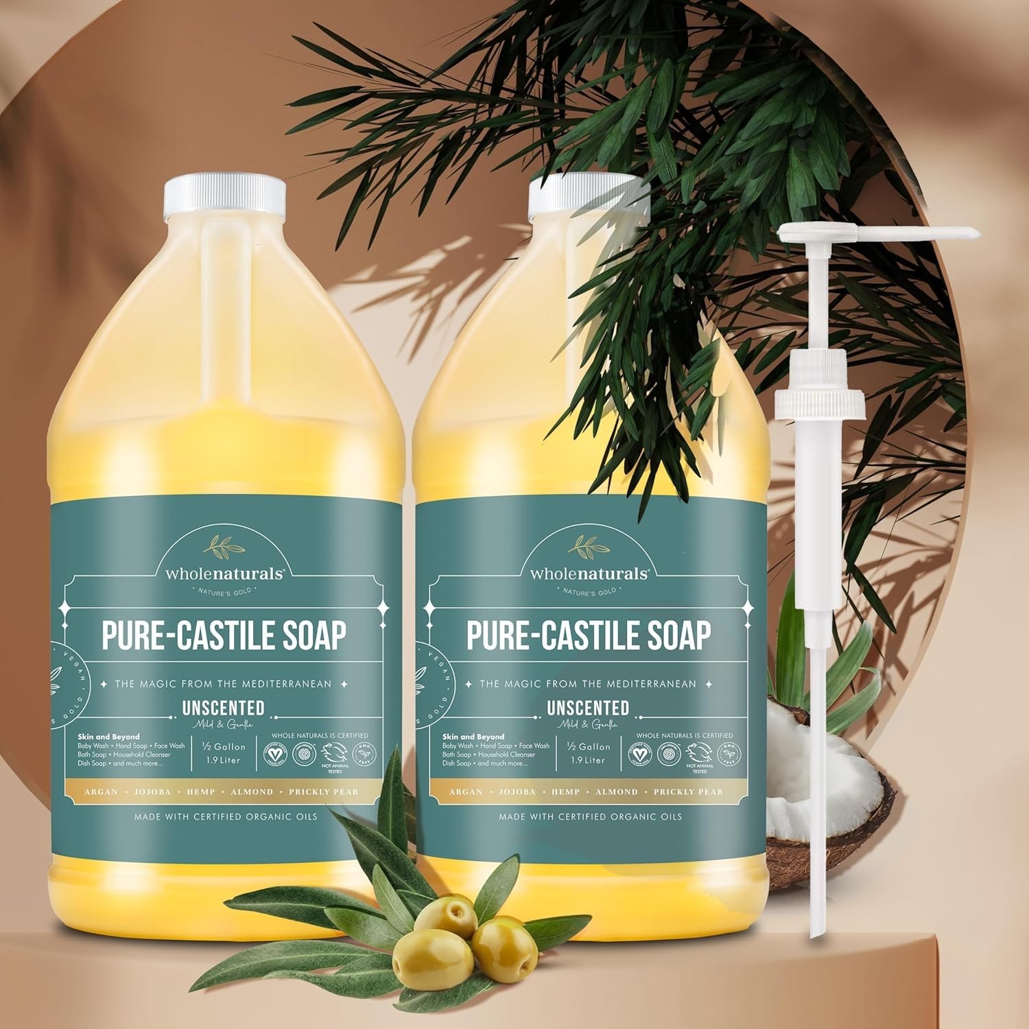 Pure Castile Soap Liquid, EWG Verified & Certified Palm Oil Free Unscented, N…