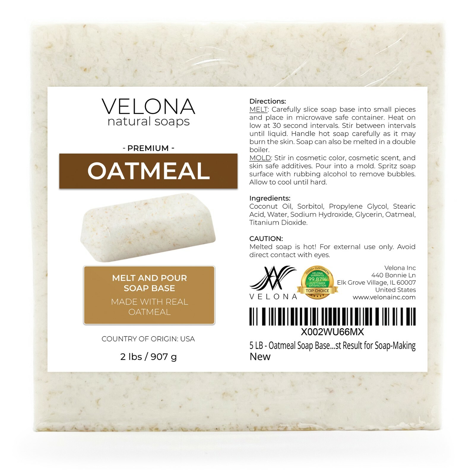 2,4,5,10,25 LB – Oatmeal Soap Base by Velona | SLS/SLES free | Melt and Pour