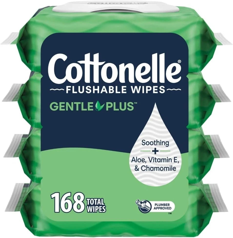 Cottonelle GentlePlus Flushable Wet Wipes with Aloe & Vitamin E, 4 Flip-Top Pack