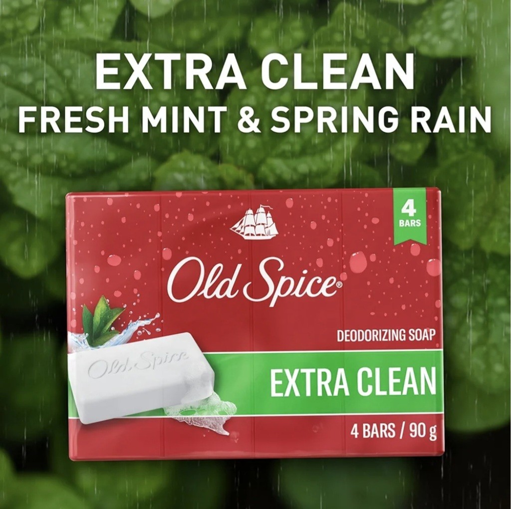 💚 OLD SPICE 💚 (4-BARS) 3.17 Oz 💚🫧•EXTRA CLEAN•🫧💚 Deodorizing Bar Soap 🫧.