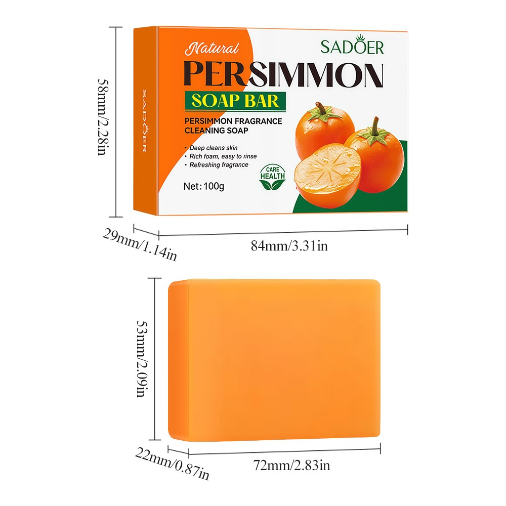 3pcs Natural Persimmon Soap Bar for Body Odor Control, Organic Deodorant Body