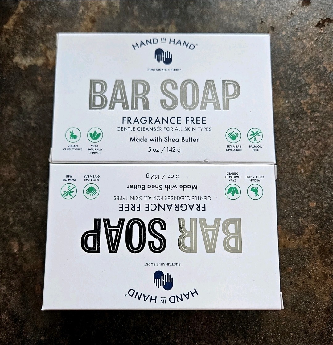 2 Hand In Hand Bar Soaps Fragrance Free Gentle Cleanser All Skin 5 oz each NIB!