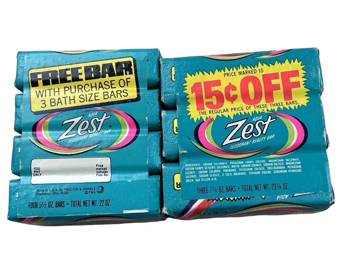Vintage Zest Aqua Deodorant Beauty Bar Soap Lot 7 Bars Unopened Packs