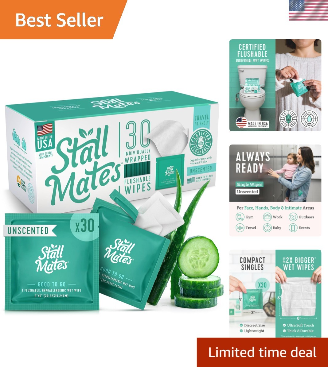 Individually Wrapped Travel Wipes – Hypoallergenic & Aloe Infused, 30 Singles