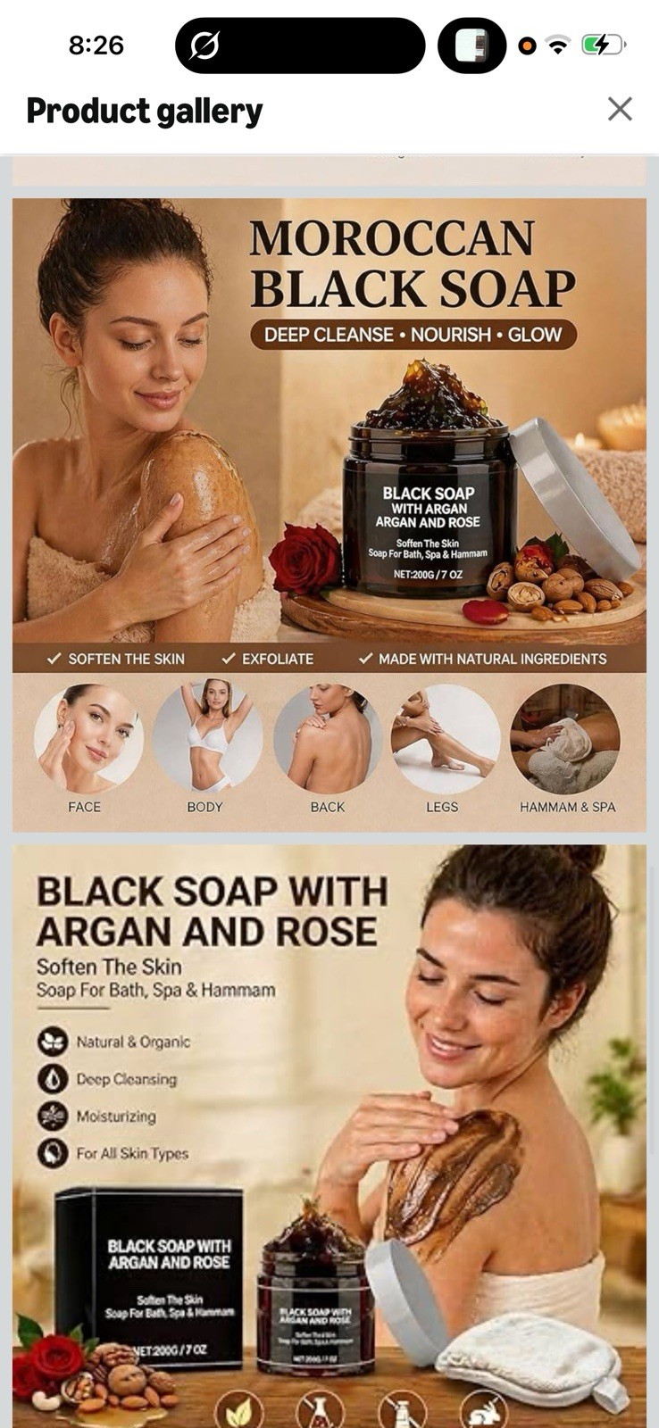“Moroccan Black Soap Paste Beldi Soap Natural Face Body 100% Pure”