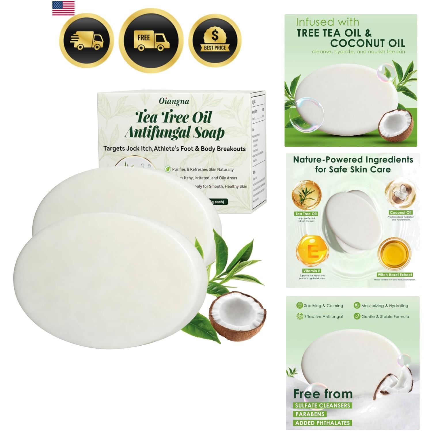 Antifungal Soap, Tea Tree Antifungal Soap Bar for Back Acne, Athlete’s Foot, …