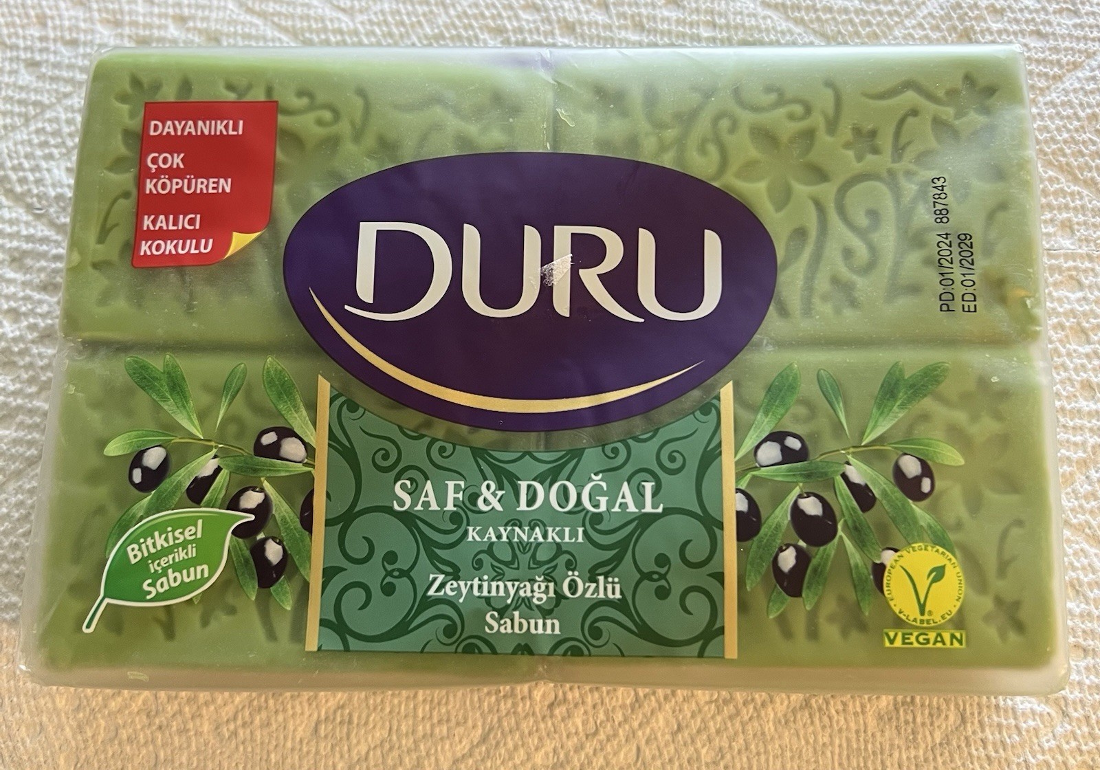 DURU Turkish VEGAN Soap Bar,with high quality olive oil .4×150 g=600g .