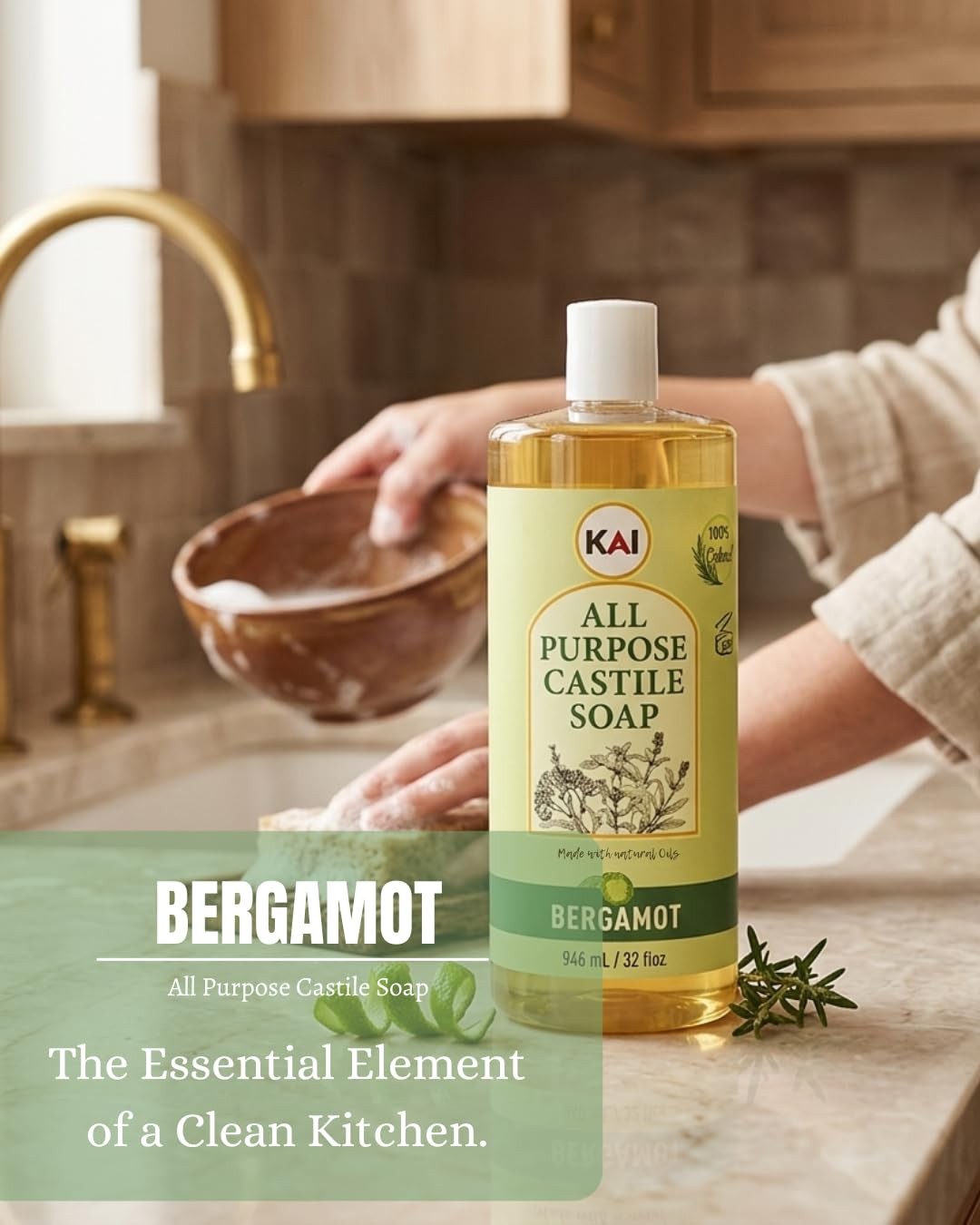 Bergamot Liquid Castile Soap; Concentrated and All-Purpose; Use for All Natur…