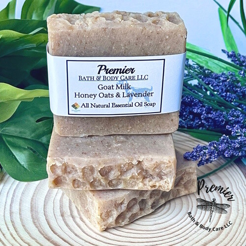 All Natural Lavender Honey Oats Goat Milk Soap Bar with Organic Shea Butter