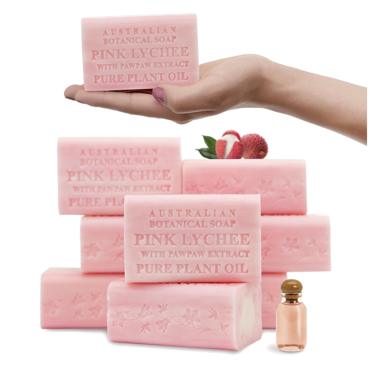 Natural Soap Bars with Pink Lychee & Shea Butter – Pack of 8