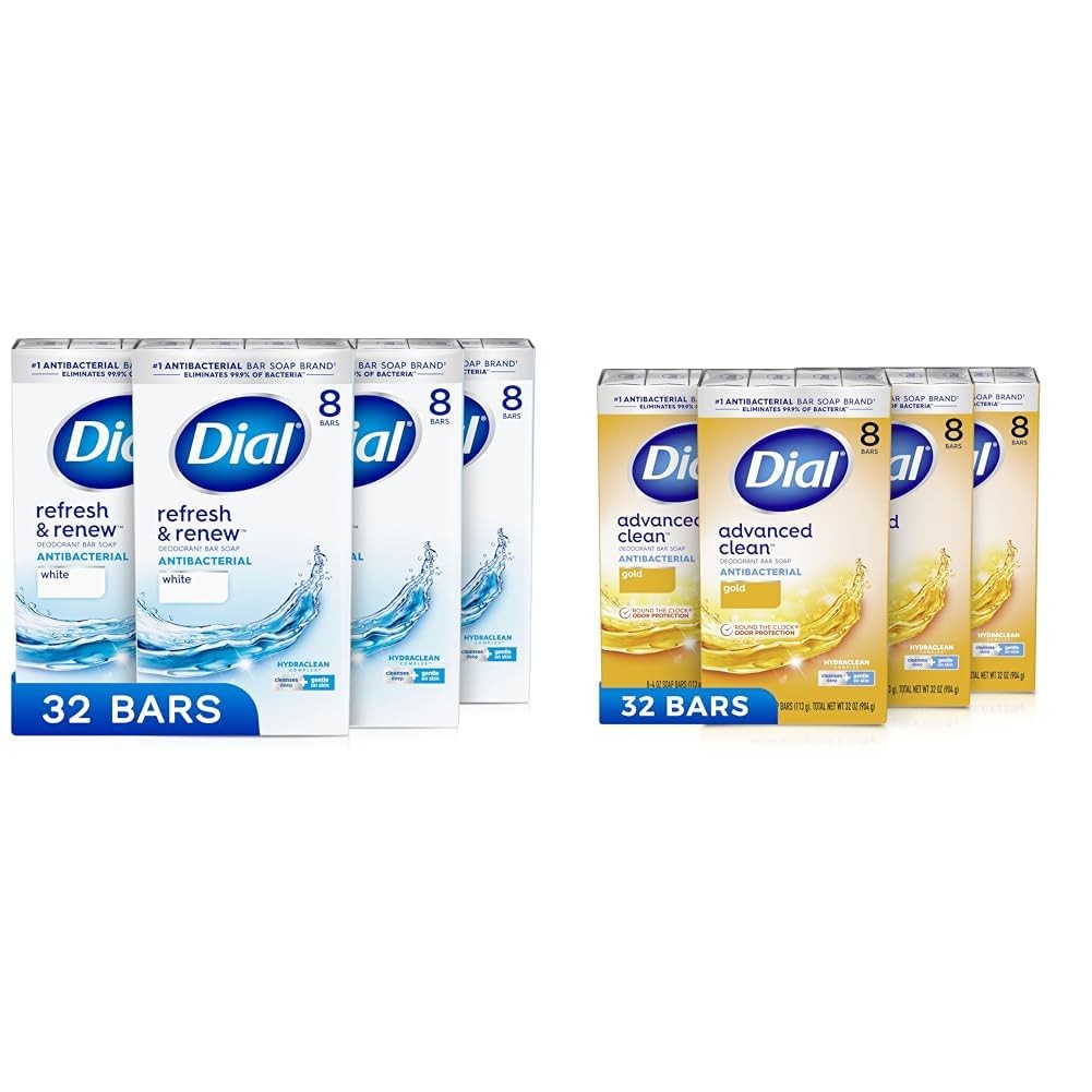 Dial Antibacterial Bar Soap, Refresh & Renew, White, 4.00 Ounce (Pack of 32)