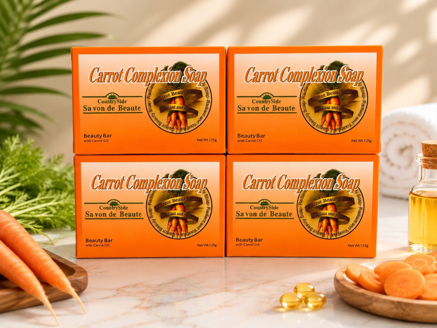 4-Pack CARROT COMPLEXION SOAP BEAUTY BAR WITH CARROT OIL 125g (each)