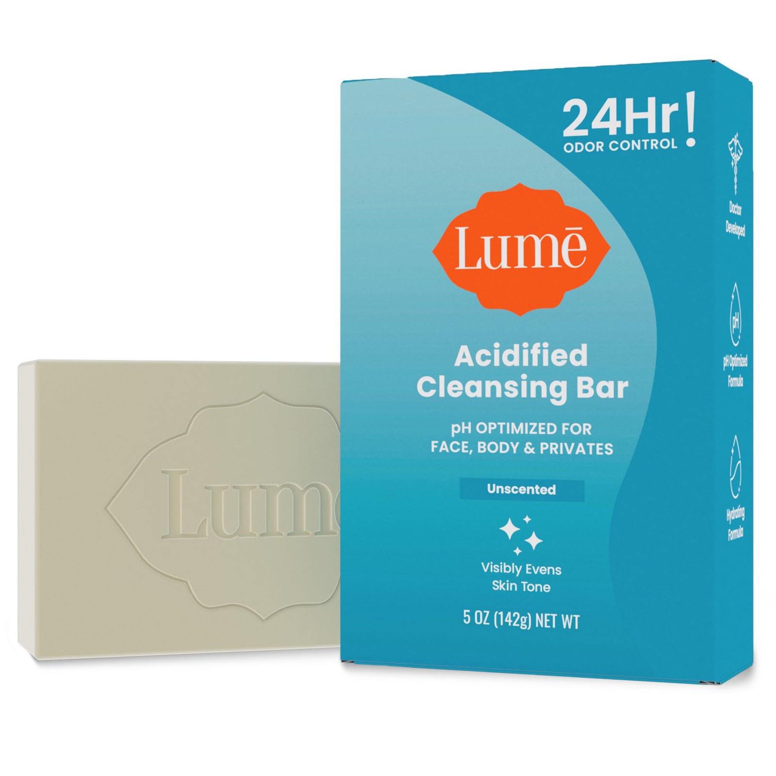 Lume Acidified Body Cleansing Bar 24 Hour Odor Control Removes Odor Better than
