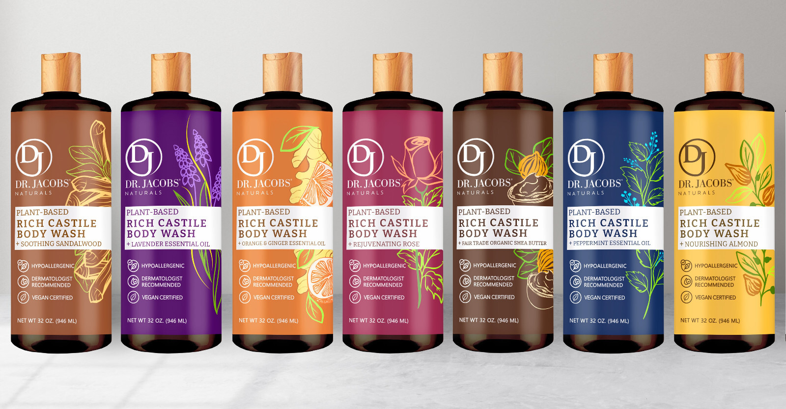 Dr Jacobs Naturals 32oz Sandalwood Castile Body Wash Soap Plant-Based