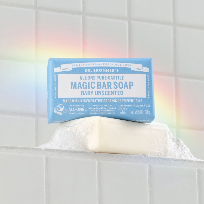 (2 pack) Dr. Bronner’s Magic Bar Soap ,Baby Unscented -5 oz-for face,body, hands
