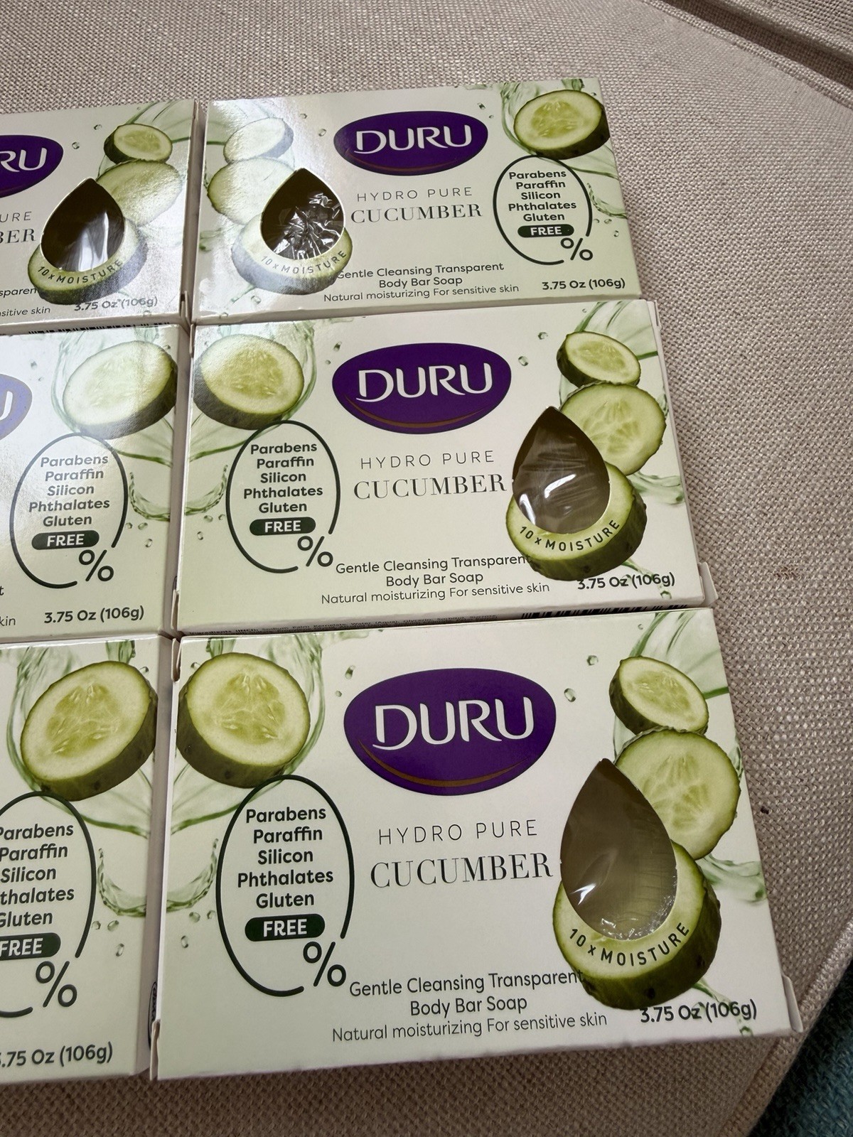 Set Of 6 DURU HYDRO PURE CUCUMBER TRANSPARENT BATH BAR SOAP 3.75oz