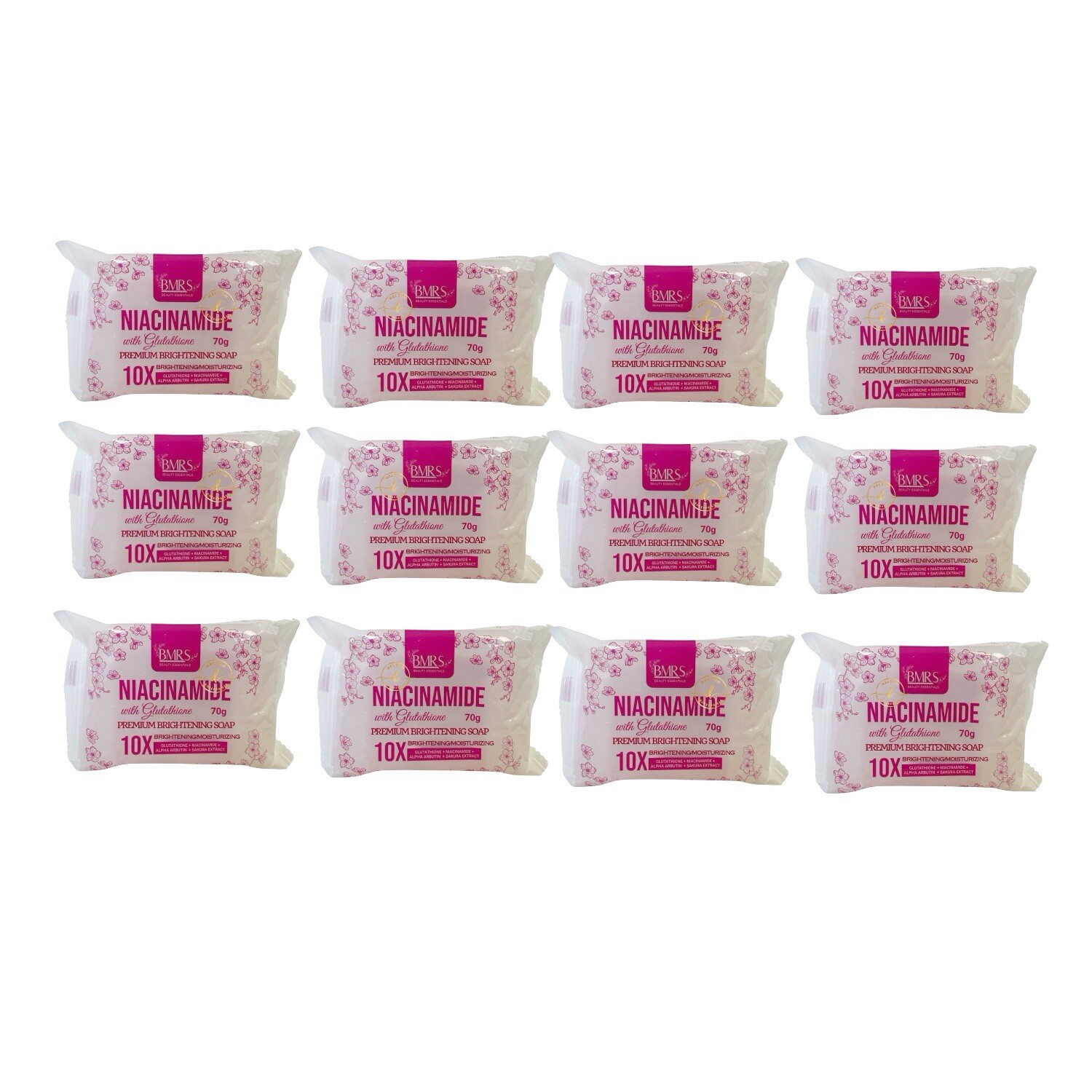 12 Bars BMRS Niacinamide with Glutathione Premium Brightening Soap 70g Each
