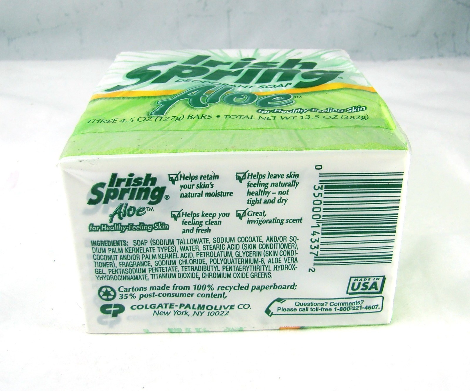 Colgate Palmolive IRISH SPRING ALOE 3 Pack Soap Bars 4 1/2 oz @ NIB Vintage