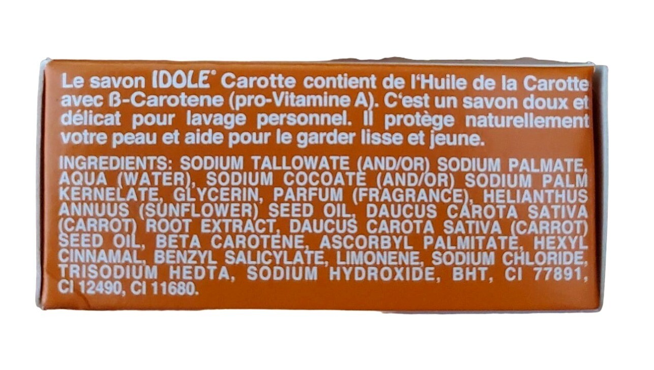 Idole Carrot Soap 3.5 Oz 100g Vitamin B-Carotene Savon Carotte Jabon Zanahoria