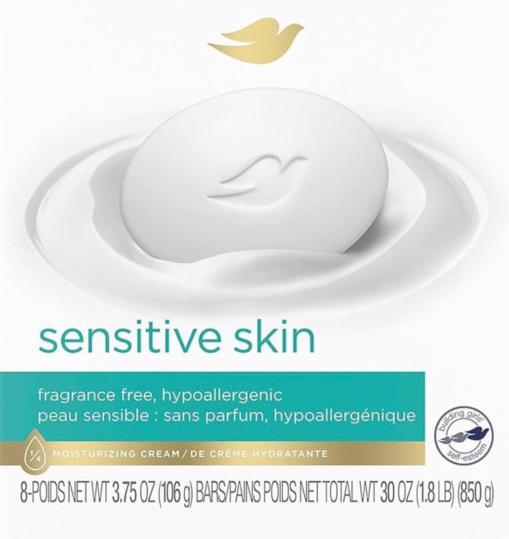 Dove Beauty Bar Sensitive 1/4 Moisturizing Cream Soap 4 oz – 16 Bars