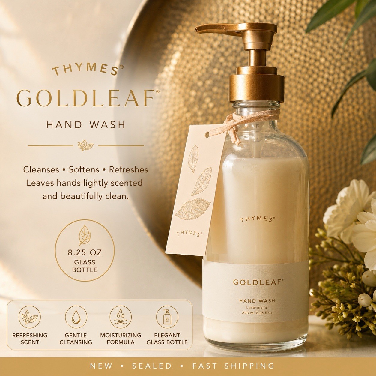 Thymes Goldleaf Hand Wash 16.5 Oz Original Discontinued Glass Bottle New