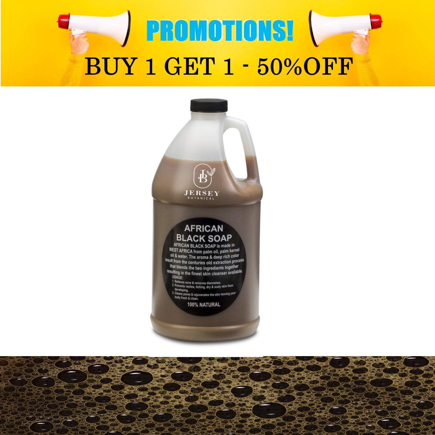 Liquid African Black Soap Half Gallon 100% Pure Natural Raw Organic Face Body