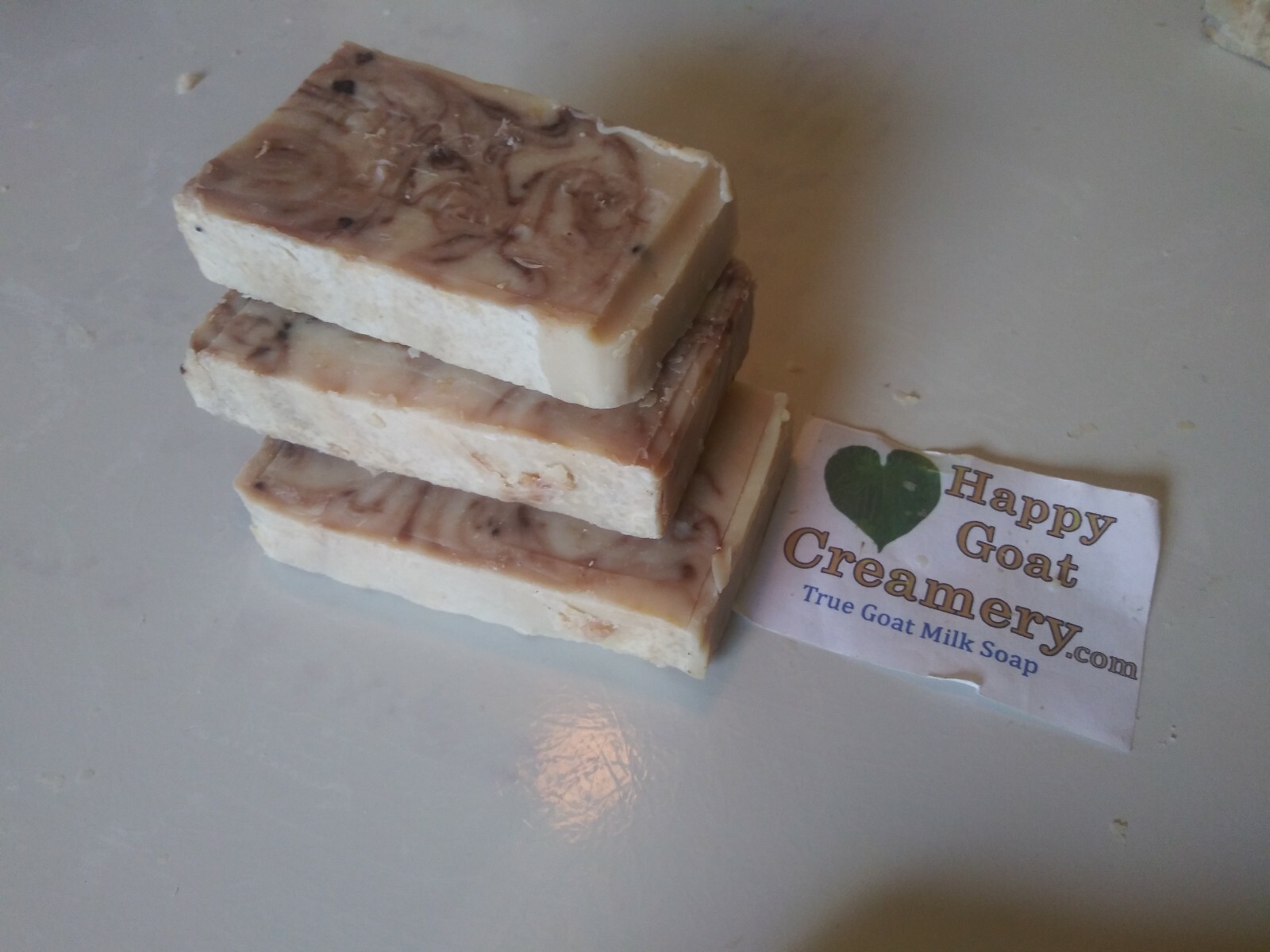 3 BARS CHOCOLATE SWIRL COCOA BUTTER GOAT MILK SOAP HAPPY GOAT CREAMERY