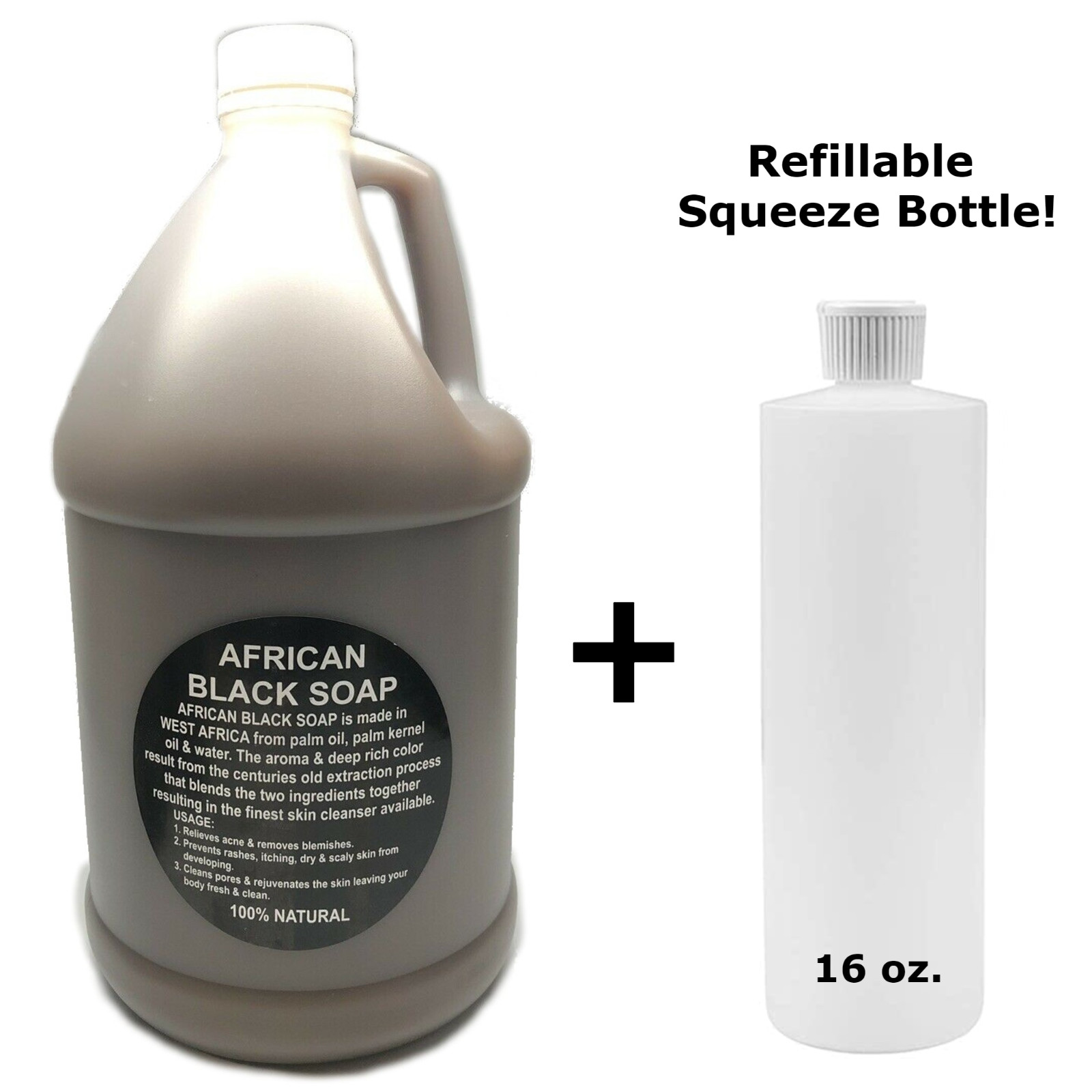 Raw African Black Soap Liquid 1 GALLON + BOTTLE 100% Pure Natural Body Face Wash