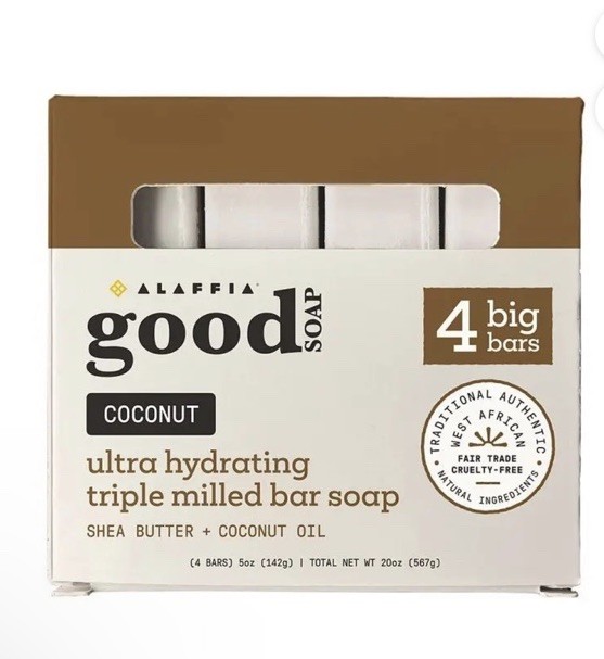 ALAFFIA GOOD BAR SOAP COCONUT 4 BIG Bars 5oz EACH Ultra Hydrating Cruelty Free