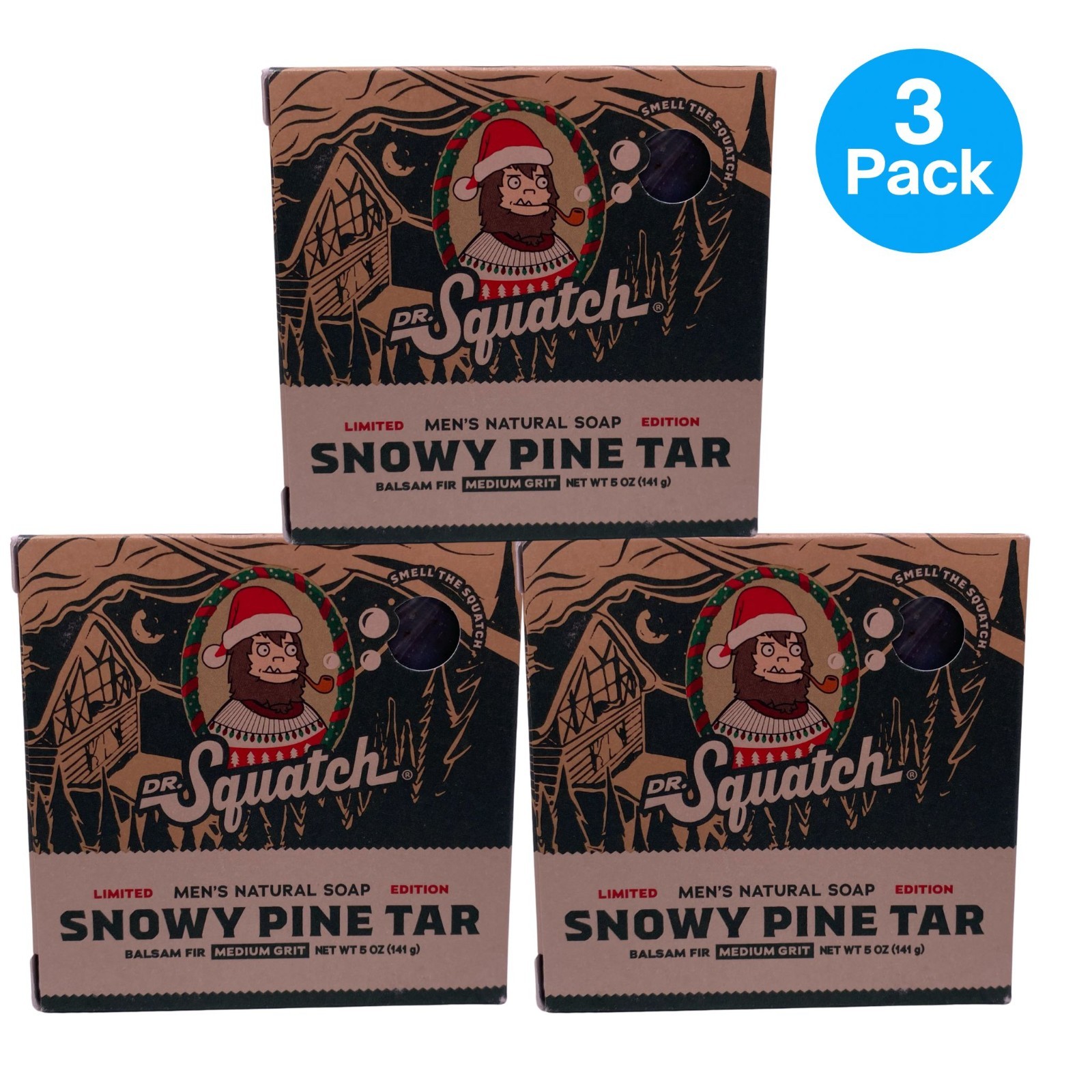 Dr Squatch Snowy Pine Tar Soap 5 oz 3 Pack Limited Edition Men’s Natural Soap
