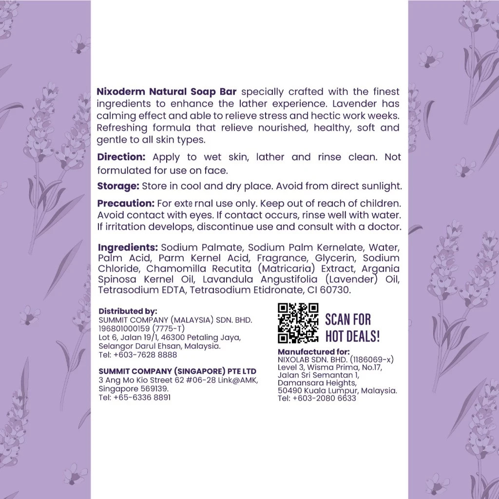 Nixoderm Natural Soap Bar 100g Lavender Sandalwood Olive For All Skin Type