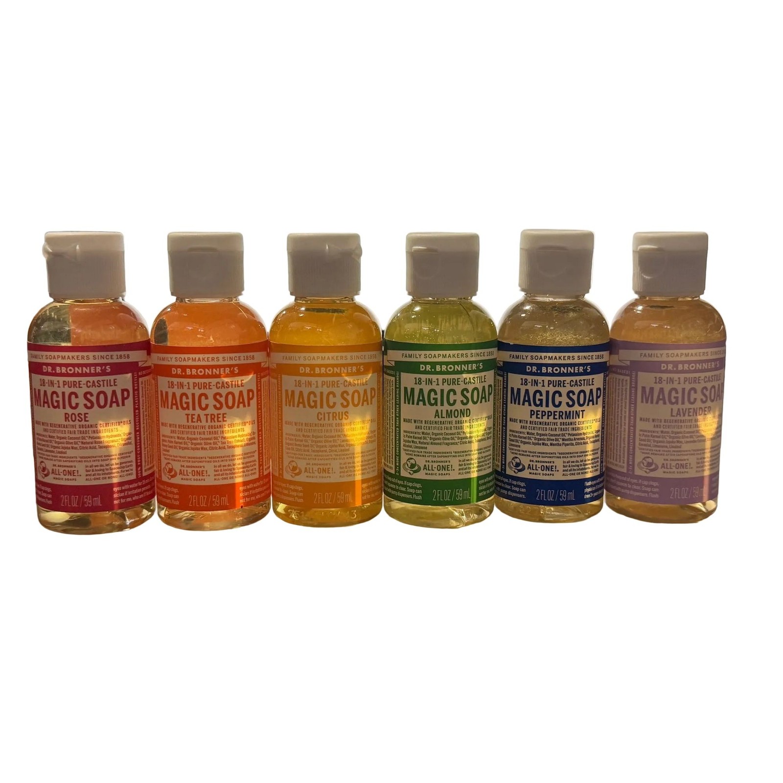 Dr. Bronner’s Small Pure-Castile Liquid Soap Set – Rose, Citrus, Tea Tree, Peppe