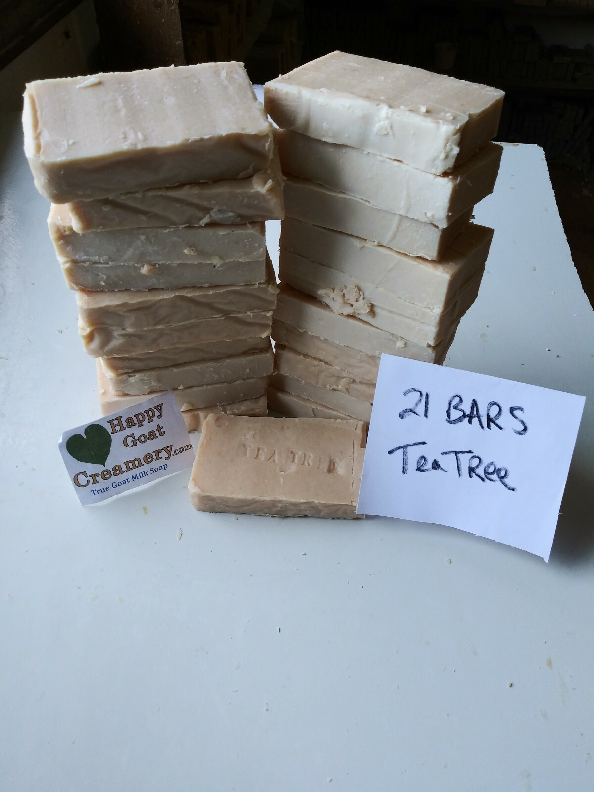 21 BARS TEA TREE GOAT MILK SOAP VEGETABLE OIL DYE FREE HAPPY GOAT CREAMERY CHEA