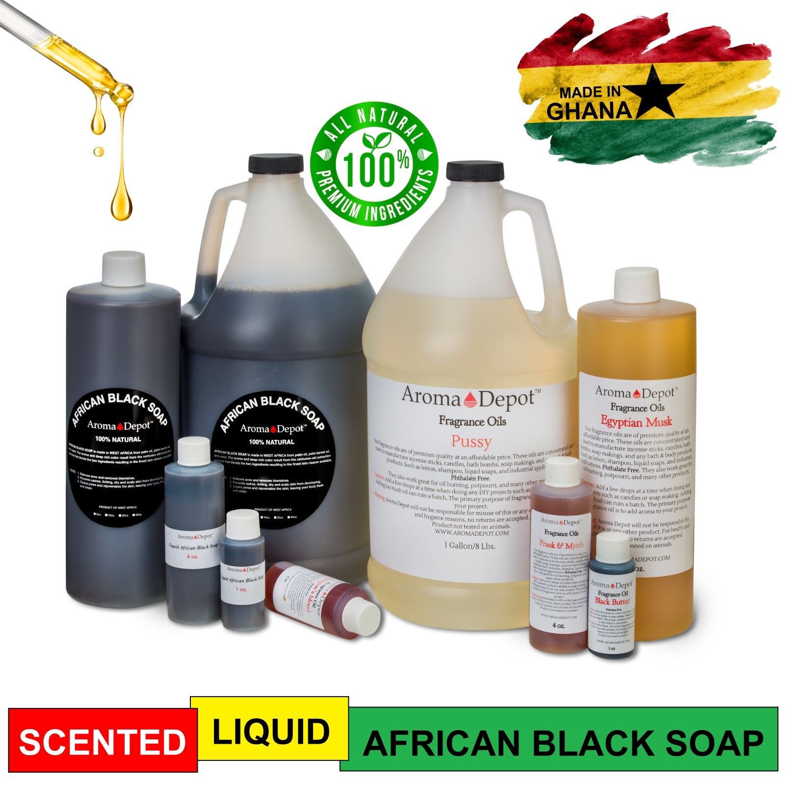SCENTED Liquid 16 oz. Raw African Black Soap 100% Natural Organic Face Body Wash