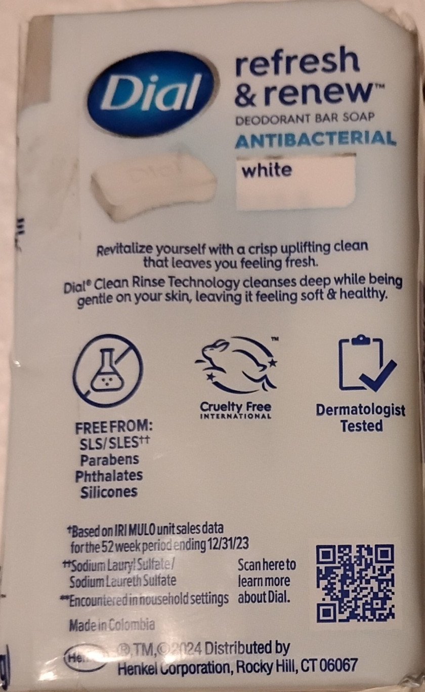 3 Dial White Antibacterial Bar Soaps 4 oz Refresh & Renew New